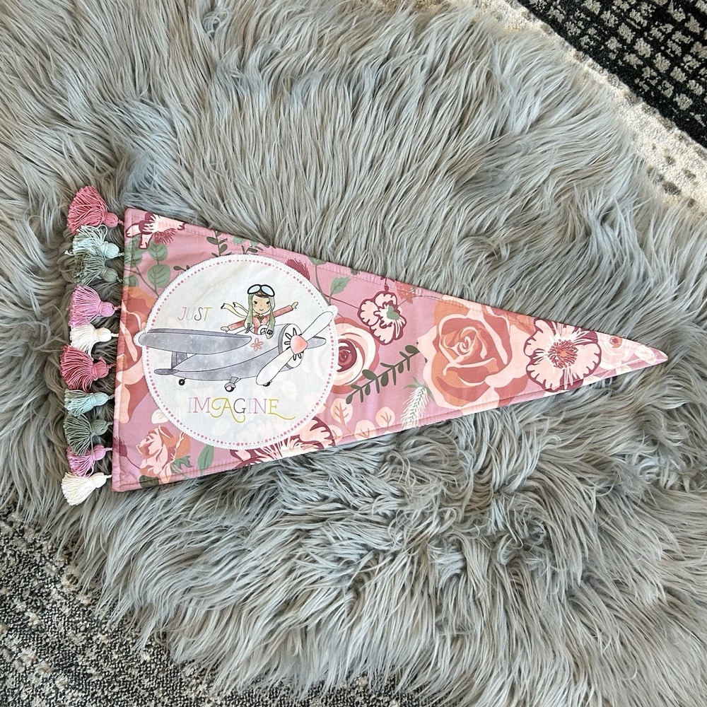 Matilda Jane Imagine Pennant Banner Tassels‎ Plane Girl Pink Green Floral